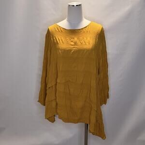 Chalet Et Ceci Blouse Womens Large Yellow Crinkle Asymmetrical Tunic Top